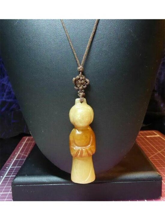 Jewelry - Vintage 2.5" Hand-Carved Russet Hetian Jade Figurine Pendant - Tang Style